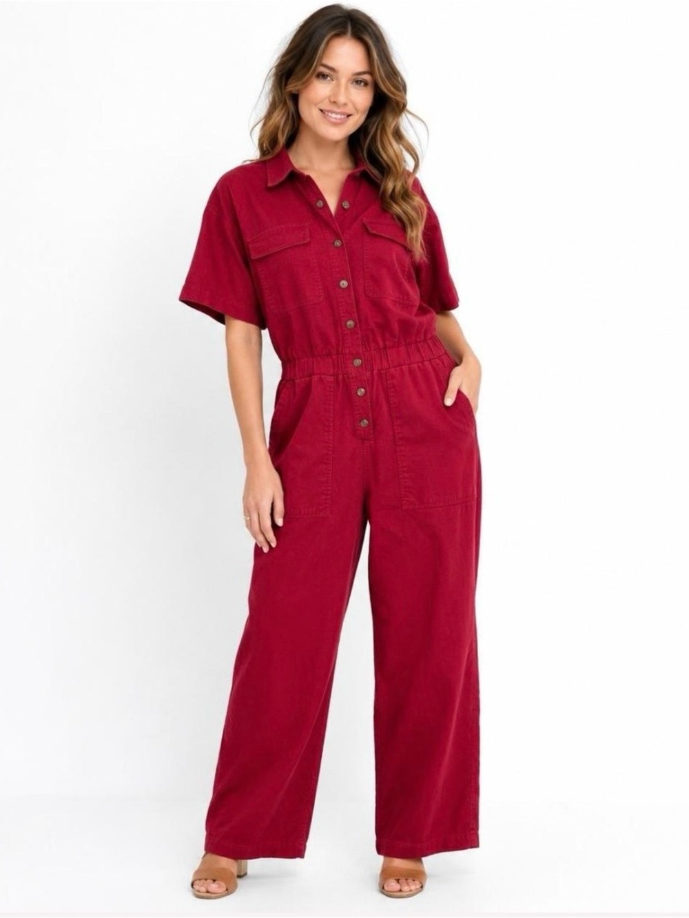 Universal Thread Short Sleeve Wide-Leg Jumpsuit - Wine